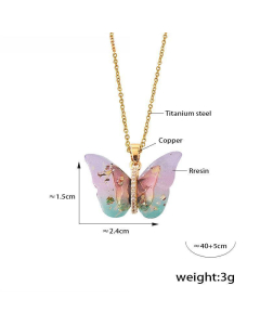 Fine Jewelry Multi-color Resin Butterfly Shape Copper Pendant Necklace Stainless Steel Necklace