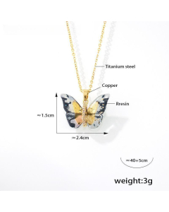 Elegant Multi-color Resin Butterfly Shape Copper Pendant Necklace Stainless Steel Necklace