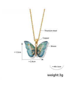 Hot Sale Multi-color Resin Butterfly Shape Copper Pendant Necklace Stainless Steel Necklace