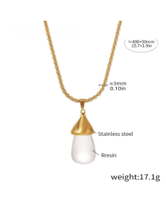 Wholesale Stainless Steel Pendant Necklace Resin Waterdrop Necklace-Gold Color-White