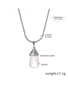 Wholesale Stainless Steel Pendant Necklace Resin Waterdrop Necklace-Steel Color-White