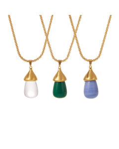 Wholesale Stainless Steel Pendant Necklace Texture Temperament Resin Waterdrop Plated 18K Gold Necklace
