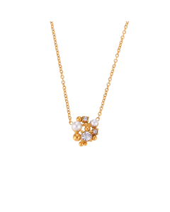 Wholesale Stainless Steel Jewelry Sets Fashion Simple Rhinestone Pearl Flower Pendant Necklace Earrings
