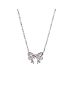 Wholesale Stainless Steel Fine Jewelry Ribbon Bow Pendant Necklace Earrings Sets-Necklace-Steel Color