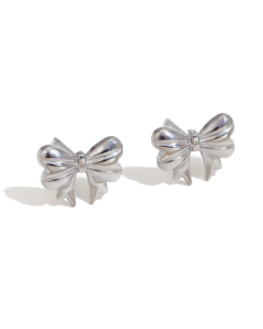 Wholesale Stainless Steel Fine Jewelry Ribbon Bow Pendant Necklace Earrings Sets-Earrings-Steel Color