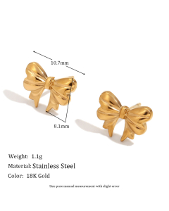 Wholesale Stainless Steel Fine Jewelry Ribbon Bow Pendant Necklace Earrings Sets-Earrings-Gold Color