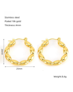 Fashion Temperament Non-fading Round Bead Heart Stainless Steel Earrings For Women