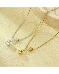Wholesale Stainless Steel Pendant Necklace Simple Style Knot Wrapped Round Bead Plated 18K Gold Necklace