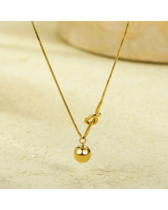 Gold Color Knot Wrapped Round Bead Plated 18K Gold Stainless Steel Pendant Necklace 