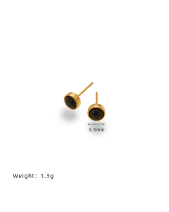 Wholesale Stainless Steel Earrings Marbled Blue Round Bean Earrings-Gold Color-Black