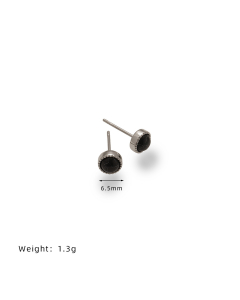 Wholesale Stainless Steel Earrings Marbled Blue Round Bean Earrings-Steel Color-Black