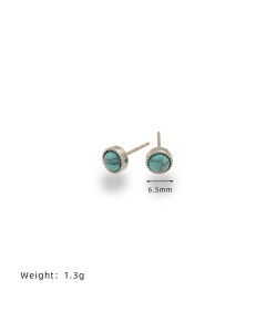Wholesale Stainless Steel Earrings Marbled Blue Round Bean Earrings-Steel Color-Blue