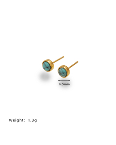 Wholesale Stainless Steel Earrings Marbled Blue Round Bean Earrings-Gold Color-Blue