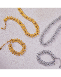 Round Brand Flower Stitching Necklace Bracelet Wholesale Stainless Steel Jewelry Set