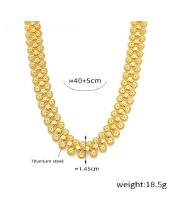 Round Brand Flower Stitching Necklace Bracelet Wholesale Stainless Steel Jewelry Set-Gold Color-Necklace