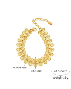 Round Brand Flower Stitching Necklace Bracelet Wholesale Stainless Steel Jewelry Set-Gold Color-Bracelet
