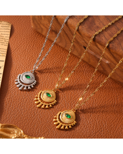 Personalized Round Brand Inset Zircons Eye Gold-plated Pendant Necklace Wholesale Stainless Steel Necklace