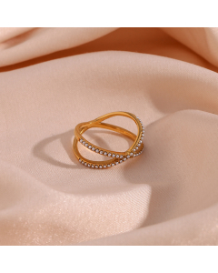 Wholesale Stainless Steel Ring Minimalism Elegant Plated 18K Cross Round Micro-inlaid Ring Women