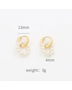 Gold Color Round Pearl Earrings Non-fading Plated 18K Gold Stainless Steel Earrings 