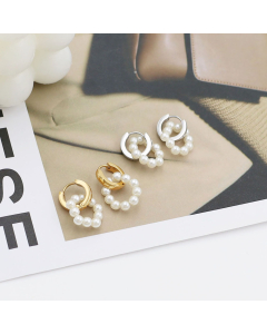 Wholesale Stainless Steel Earrings INS Style Fashion Simple Round Pearl Earrings Non-fading Plated 18K Gold Earrings
