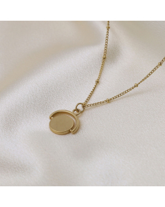 Gold Color Round Bead Chain With Small Round Piece Pendant Necklace Stainless Steel Necklace 