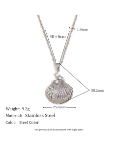 Wholesale Stainless Steel Necklace Scallop With Starfish Bow Pendant Necklace -Steel Color-01