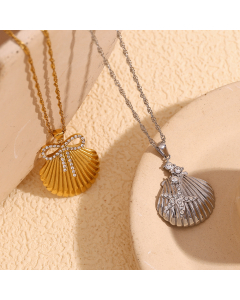 Wholesale Stainless Steel Necklace Scallop With Starfish Bow Pendant Necklace 