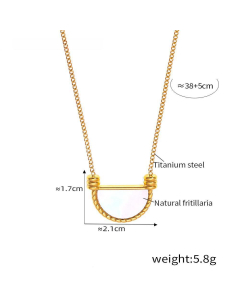 Semicircle Lace White Sea Shell Necklace Wholesale Stainless Steel Necklace-Necklace-Gold Color