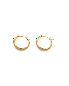 Gold Color Serpentine Green Eye Zircon Inlaid Stainless Steel Ear Buckle Earrings