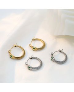 Wholesale Stainless Steel Earrings Serpentine Green Eye Zircon Inlaid Earrings