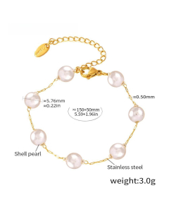 Wholesale Stainless Steel Jewelry Sets Elegant Shell Pearl Beaded Necklace Bracelet YK29100-Bracelet-01