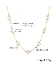 Wholesale Stainless Steel Jewelry Sets Elegant Shell Pearl Beaded Necklace Bracelet YK29100-Necklace-01