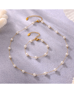 Wholesale Stainless Steel Jewelry Sets Elegant Shell Pearl Beaded Necklace Bracelet