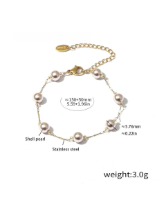 Wholesale Stainless Steel Jewelry Sets Elegant Shell Pearl Beaded Necklace Bracelet YK29100-Bracelet-02