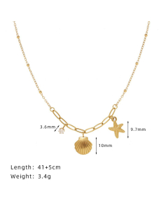 Gold Color Exquisite Shell Claw Diamond Starfish Short Stainless Steel Chain Clavicle Necklace