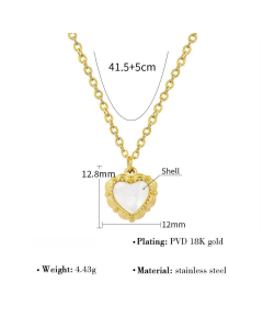 French Plated 18K Gold Shell Crystal Inlaid Heart Moon Geometric Pendant Necklace Wholesale Stainless Steel Necklace
