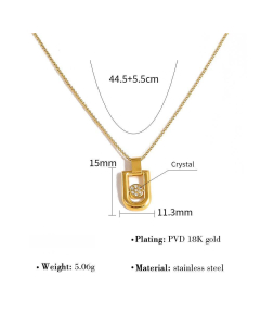 Plated 18K Gold Shell Crystal Inlaid Heart Moon Geometric Pendant Necklace Wholesale Stainless Steel Necklace