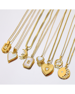 Shell Crystal Inlaid Heart Moon Pendant Necklace Wholesale Stainless Steel Necklace