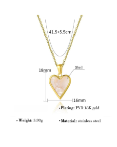 Minimalism Plated 18K Gold Shell Crystal Inlaid Heart Moon Geometric Pendant Necklace Wholesale Stainless Steel Necklace