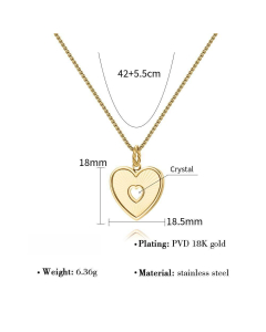 18K Gold Shell Crystal Inlaid Heart Moon Geometric Pendant Necklace Wholesale Stainless Steel Necklace