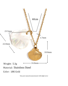 Niche Plated 18K Gold Pendant Stainless Steel Shell Necklace 