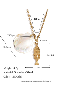 Hot Sale Plated 18K Gold Fish Pendant Stainless Steel Shell Necklace 