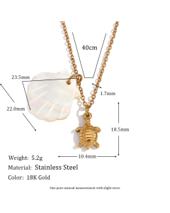 Cute  Plated 18K Gold Turtle Pendant Stainless Steel Shell Necklace 