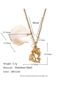 Wholesale Stainless Steel Shell Necklace Starfish Crab Turtle Pendant Necklace-06