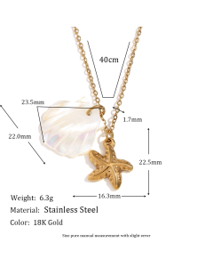 Fashion Niche Plated 18K Gold Starfish Pendant Stainless Steel Shell Necklace 