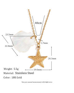 Niche Plated 18K Gold Starfish Pendant Stainless Steel Shell Necklace 