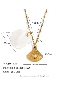 Minimalism Plated 18K Gold Pendant Stainless Steel Shell Necklace 