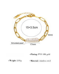 Minimalism PVD 18K Gold Simulated-pearl Bracelet Stainless Steel Pearl Bracelet 
