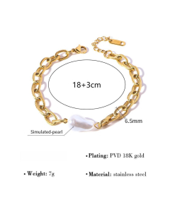 Fashion PVD 18K Gold Simulated-pearl Bracelet Stainless Steel Pearl Bracelet 