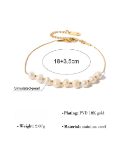 PVD 18K Gold Simulated-pearl Bracelet Stainless Steel Pearl Bracelet 
